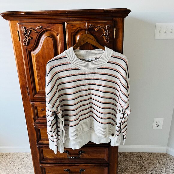 Madewell Brownstone Side-Button Sweater in Stripe, Size XL - Picture 1 of 4
